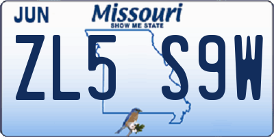 MO license plate ZL5S9W