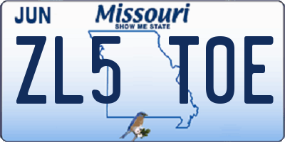 MO license plate ZL5T0E