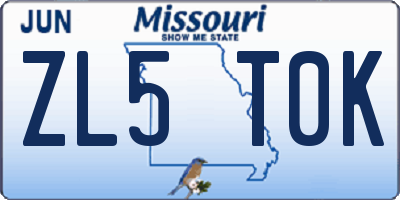 MO license plate ZL5T0K