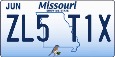 MO license plate ZL5T1X