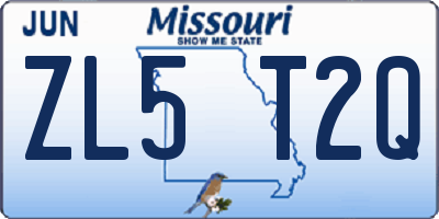 MO license plate ZL5T2Q
