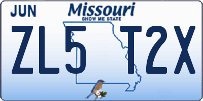 MO license plate ZL5T2X