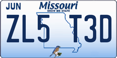 MO license plate ZL5T3D