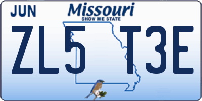 MO license plate ZL5T3E