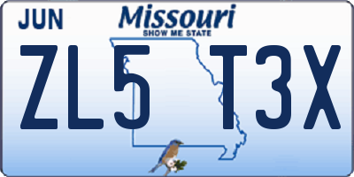 MO license plate ZL5T3X