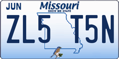 MO license plate ZL5T5N