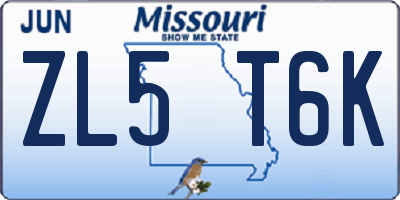 MO license plate ZL5T6K