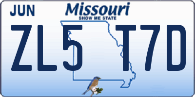 MO license plate ZL5T7D