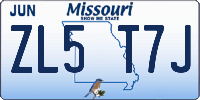 MO license plate ZL5T7J