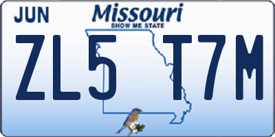 MO license plate ZL5T7M