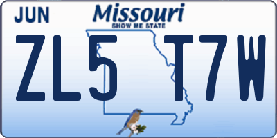 MO license plate ZL5T7W