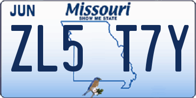 MO license plate ZL5T7Y