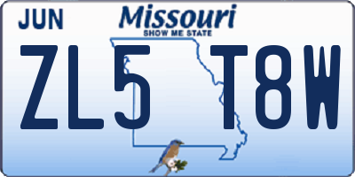 MO license plate ZL5T8W