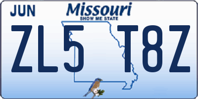 MO license plate ZL5T8Z