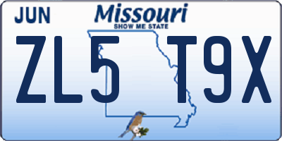 MO license plate ZL5T9X