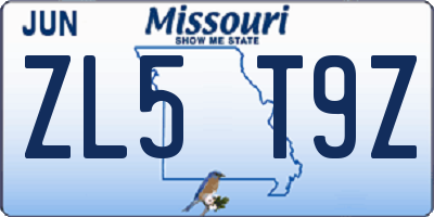 MO license plate ZL5T9Z