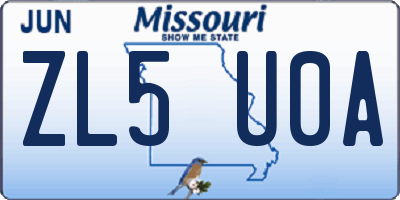 MO license plate ZL5U0A