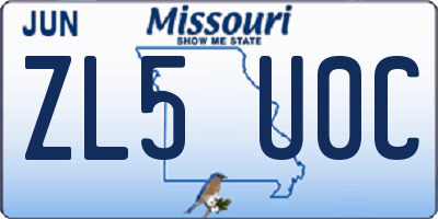 MO license plate ZL5U0C