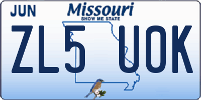 MO license plate ZL5U0K