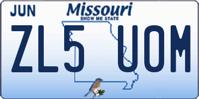 MO license plate ZL5U0M