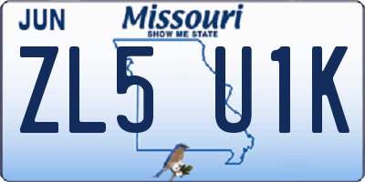 MO license plate ZL5U1K