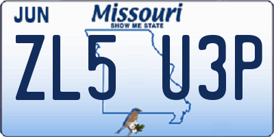 MO license plate ZL5U3P