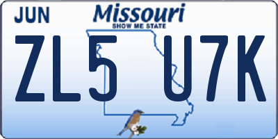 MO license plate ZL5U7K