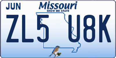 MO license plate ZL5U8K