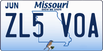 MO license plate ZL5V0A