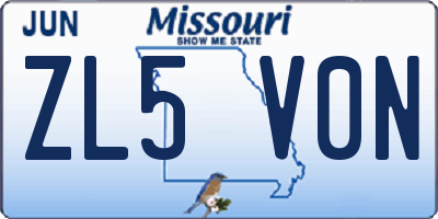 MO license plate ZL5V0N