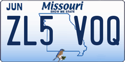 MO license plate ZL5V0Q
