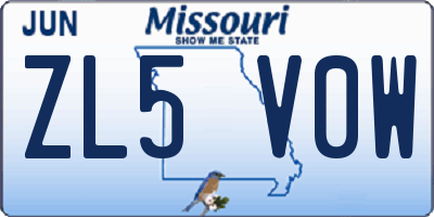 MO license plate ZL5V0W