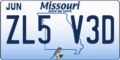MO license plate ZL5V3D