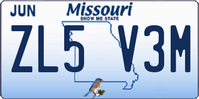 MO license plate ZL5V3M