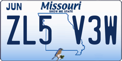 MO license plate ZL5V3W