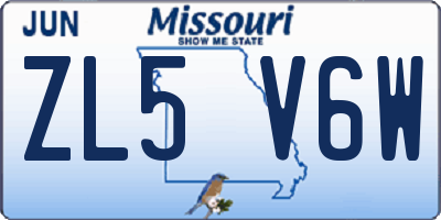 MO license plate ZL5V6W