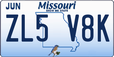 MO license plate ZL5V8K