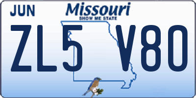 MO license plate ZL5V8O