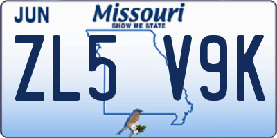 MO license plate ZL5V9K