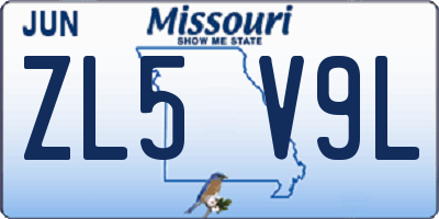 MO license plate ZL5V9L