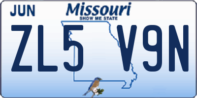 MO license plate ZL5V9N