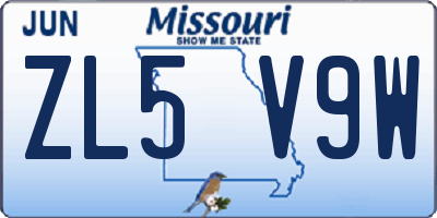 MO license plate ZL5V9W