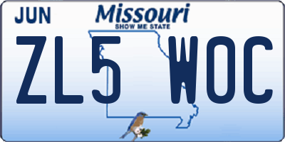 MO license plate ZL5W0C