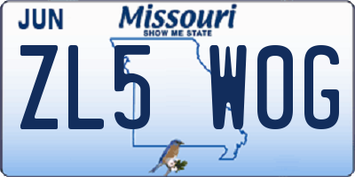 MO license plate ZL5W0G