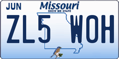 MO license plate ZL5W0H