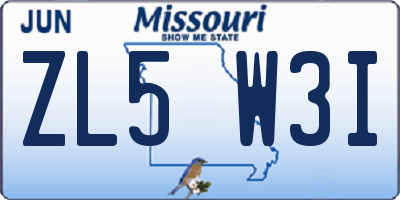 MO license plate ZL5W3I