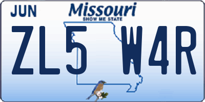 MO license plate ZL5W4R