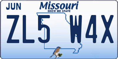 MO license plate ZL5W4X