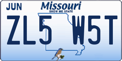 MO license plate ZL5W5T