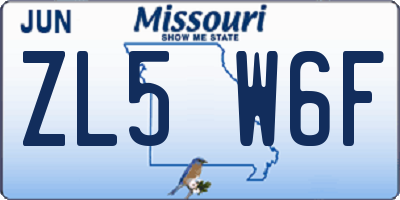 MO license plate ZL5W6F